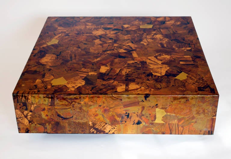Copper and Bronze Patchwork Box Coffee Table, circa 1970s 2