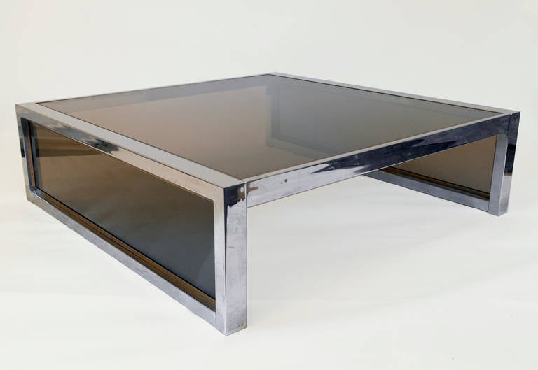 Mirror Chrome and Smoke Glass Modernist Coffee Table ...