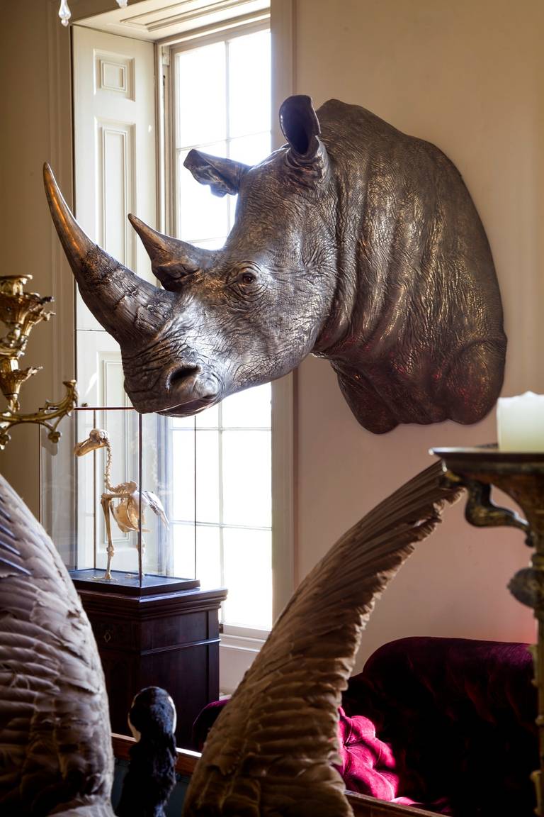 Colonial britannique Rhino en bronze, modèle réduit de tête de rhinocéros par James Perkins Studio en vente
