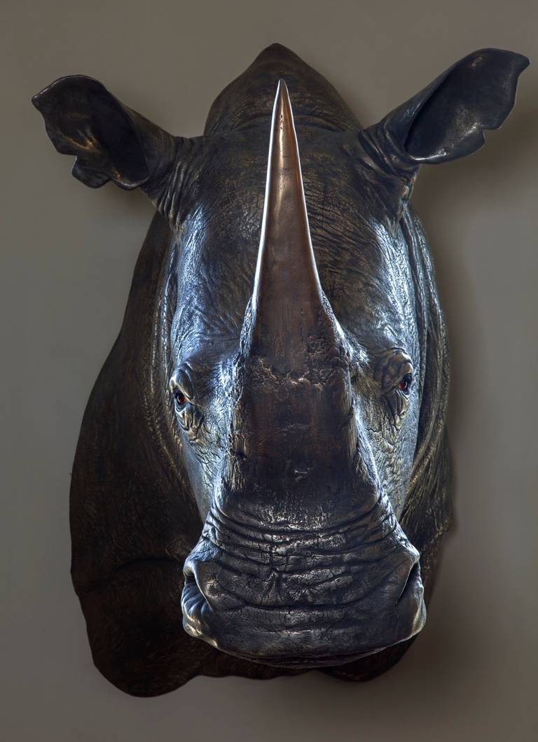 Britannique Rhino en bronze, modèle réduit de tête de rhinocéros par James Perkins Studio en vente