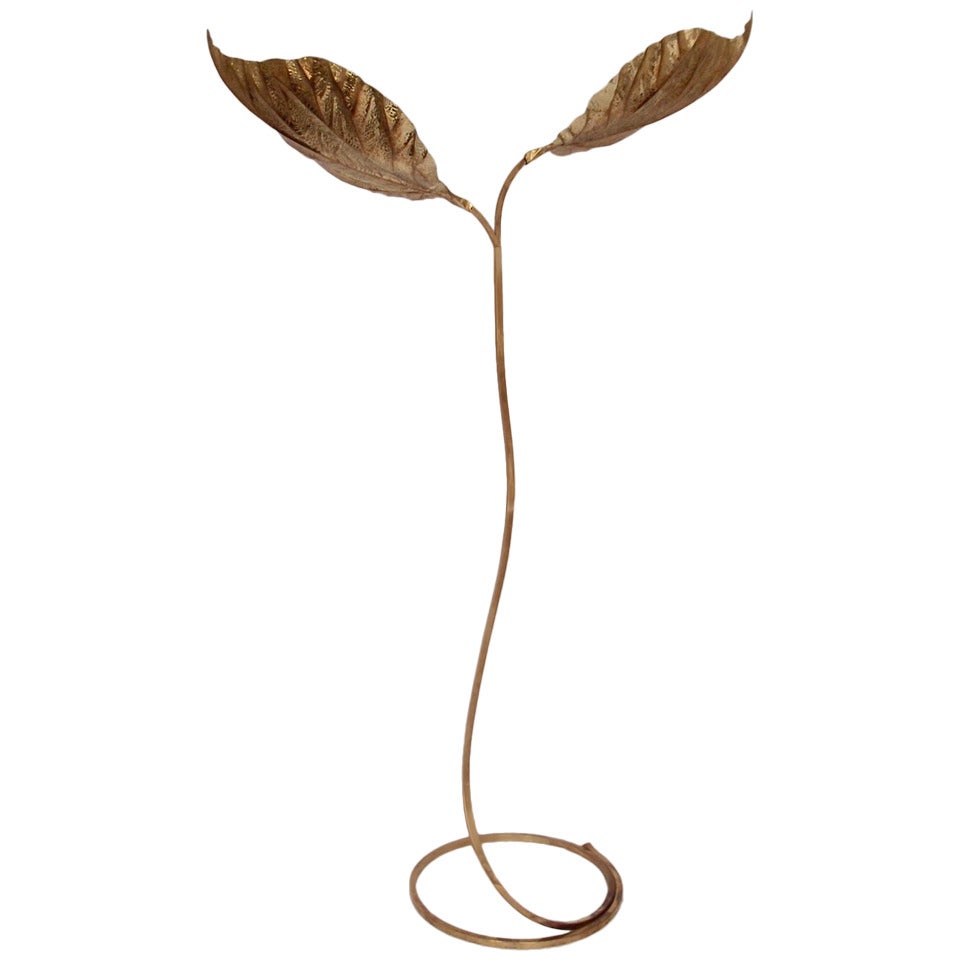 1970s Brass Leaf Floor Lamp by Tommaso Barbi