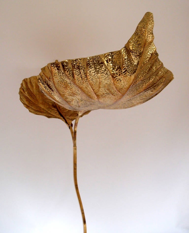 Italian 1970s Brass Leaf Floor Lamp by Tommaso Barbi