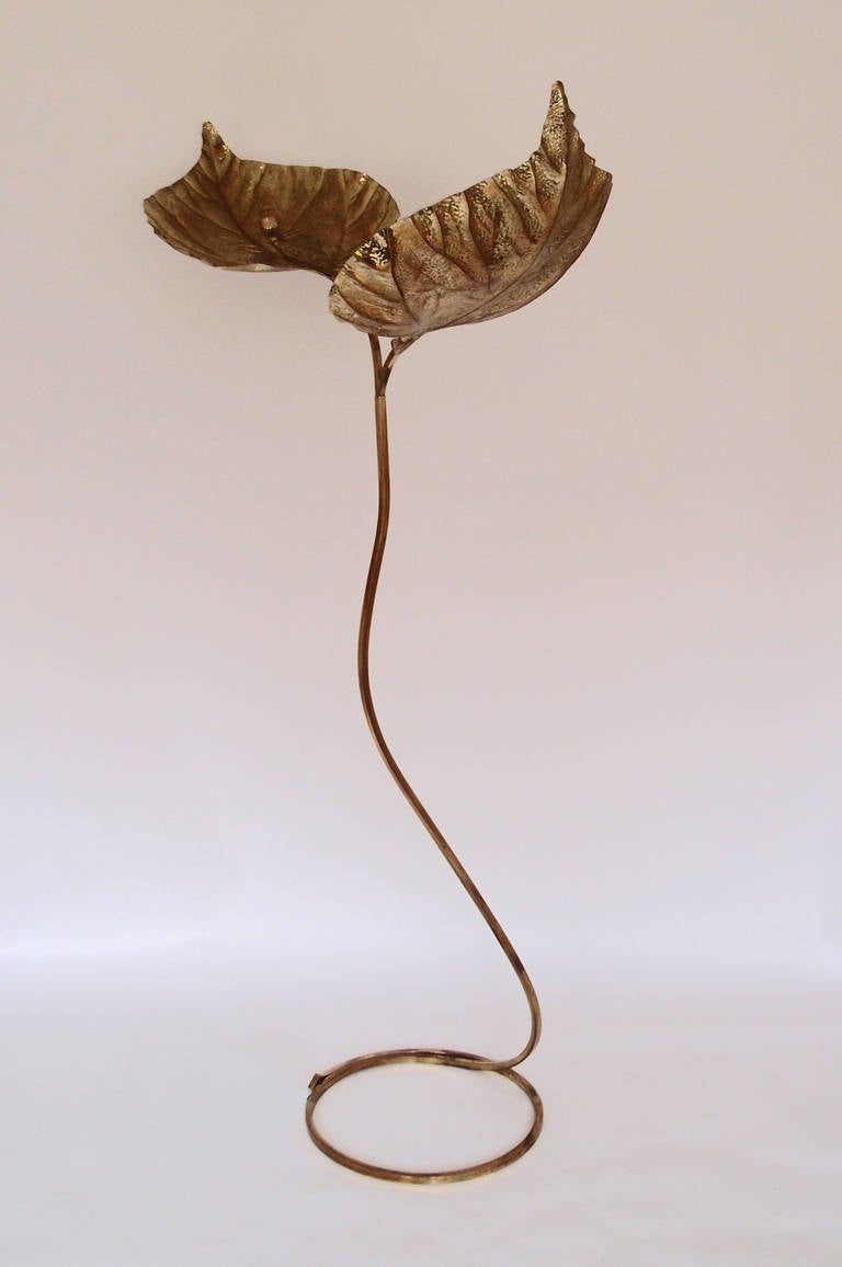 1970s Brass Leaf Floor Lamp by Tommaso Barbi In Excellent Condition In Oxfordshire, GB