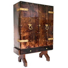 Italian Illuminating Goatskin Bar Cabinet by Aldo Tura Mid Century