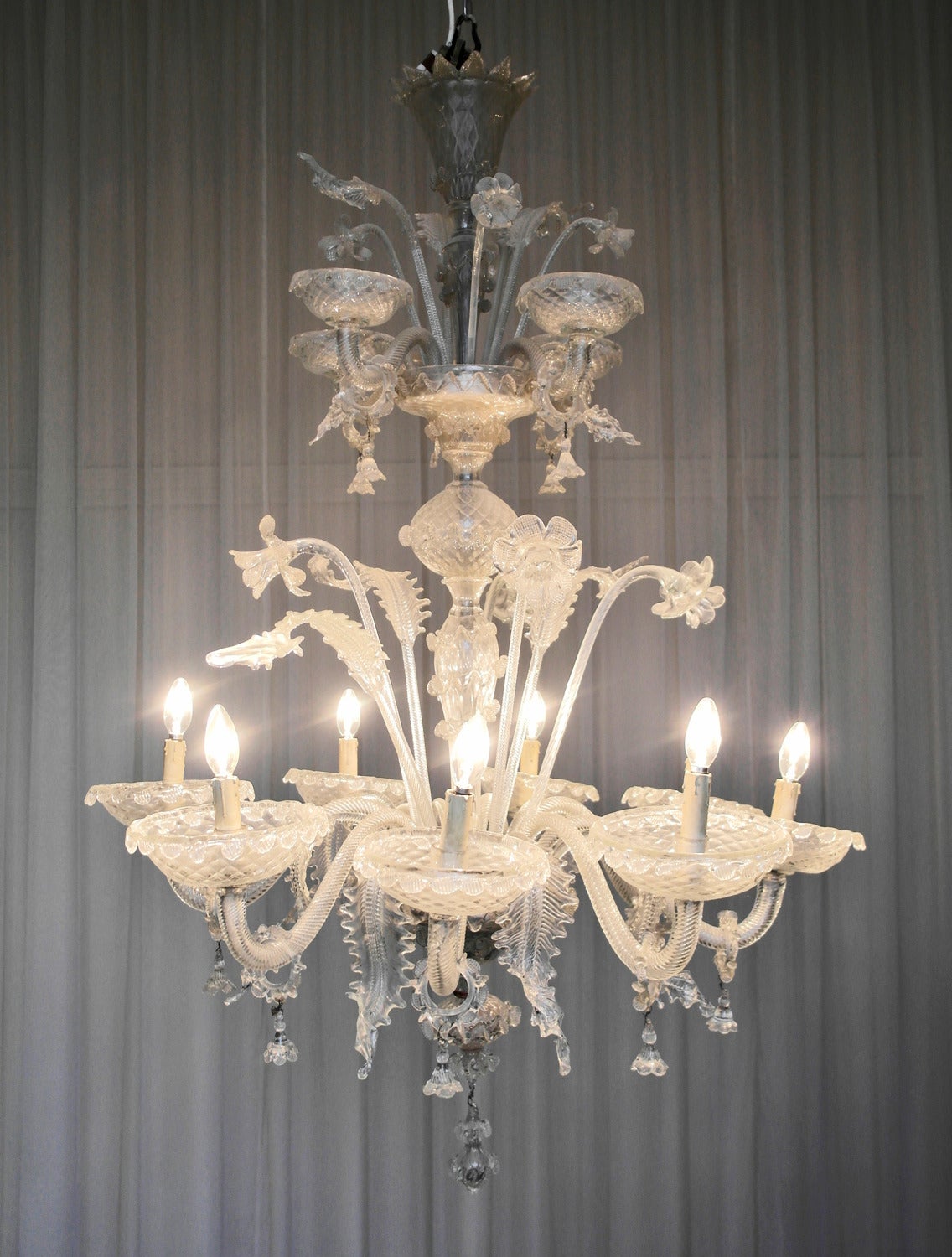 Blown Glass Magnificent 1950's Large Venetian Murano Glass Chandelier For Sale