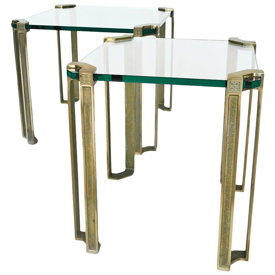 Pair of Hollywood Regency Polished Brass & Glass Side Tables by Peter Ghyczy
