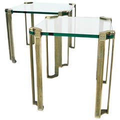 Pair of Hollywood Regency Polished Brass & Glass Side Tables by Peter Ghyczy