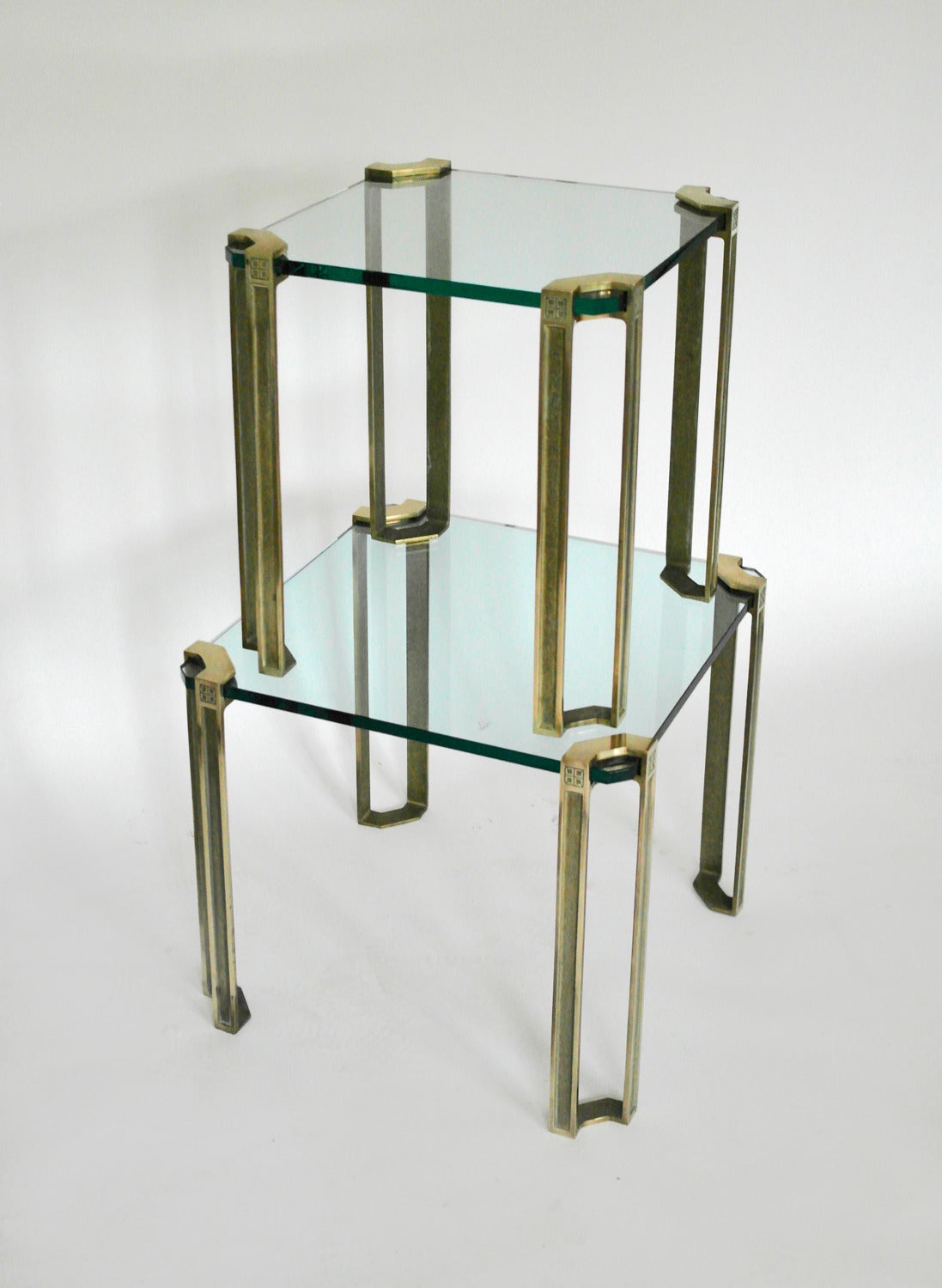 Pair of Hollywood Regency Polished Brass & Glass Side Tables by Peter Ghyczy 5