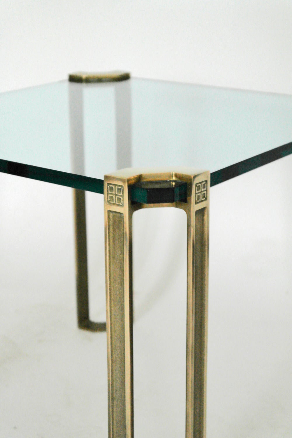 Pair of Hollywood Regency Polished Brass & Glass Side Tables by Peter Ghyczy 3