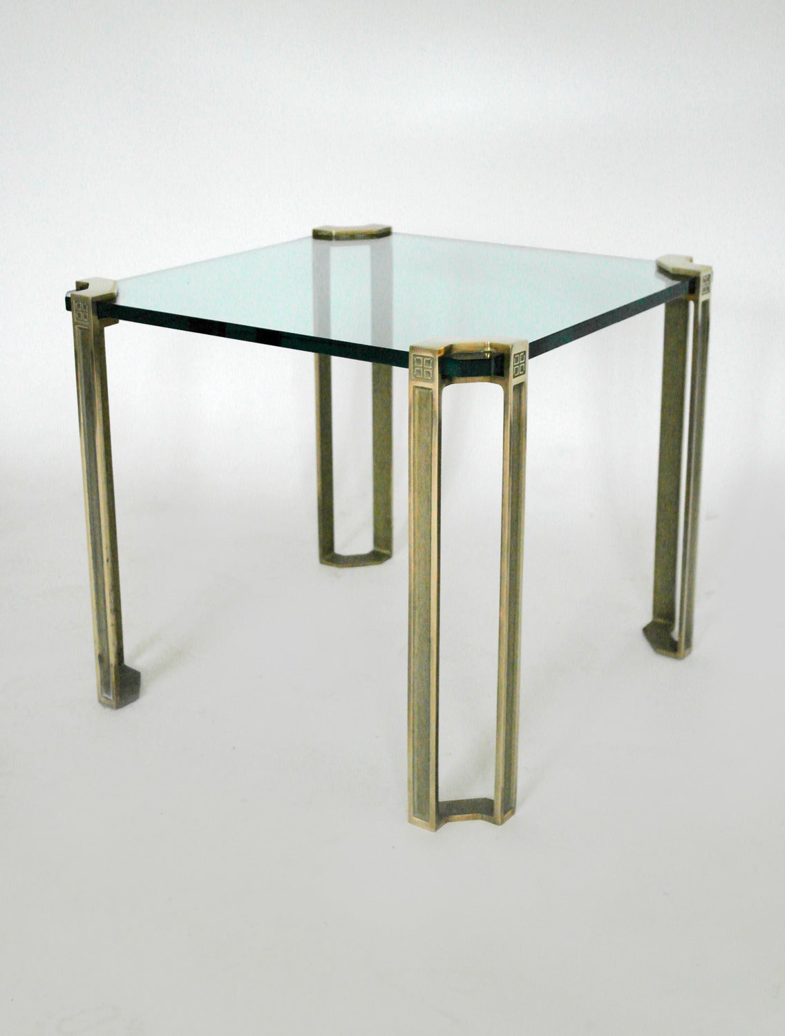 Pair of Hollywood Regency Polished Brass & Glass Side Tables by Peter Ghyczy 4