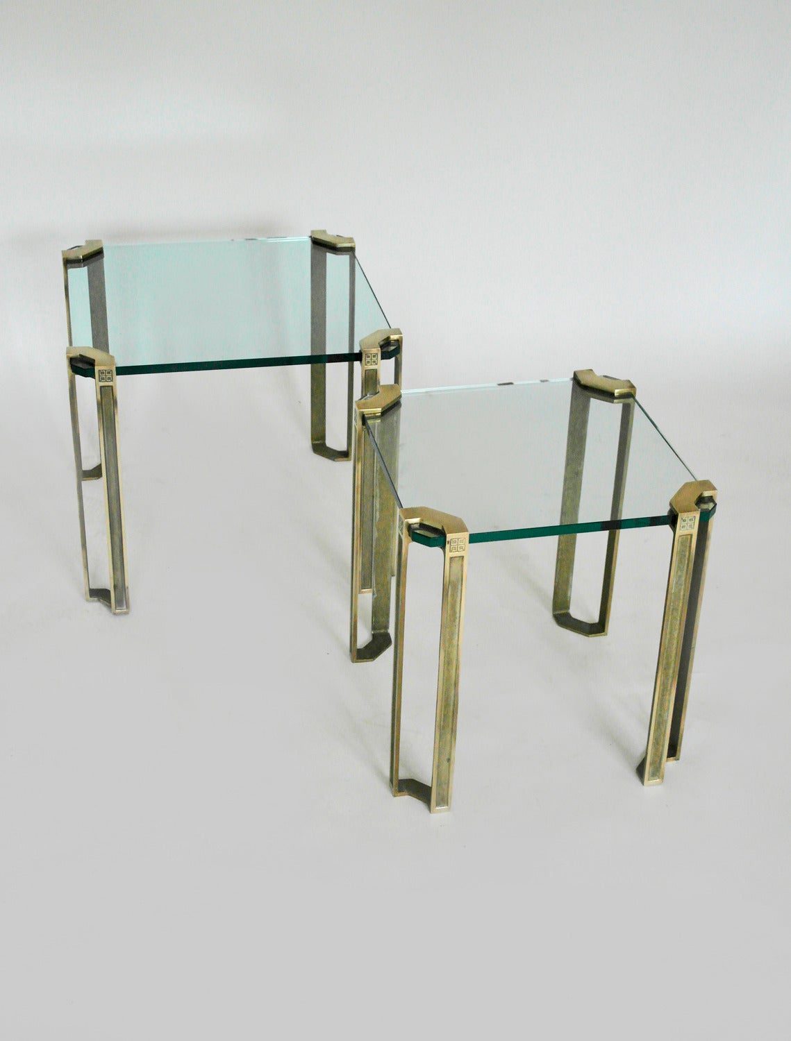 Pair of Hollywood Regency Polished Brass & Glass Side Tables by Peter Ghyczy In Excellent Condition In Oxfordshire, GB