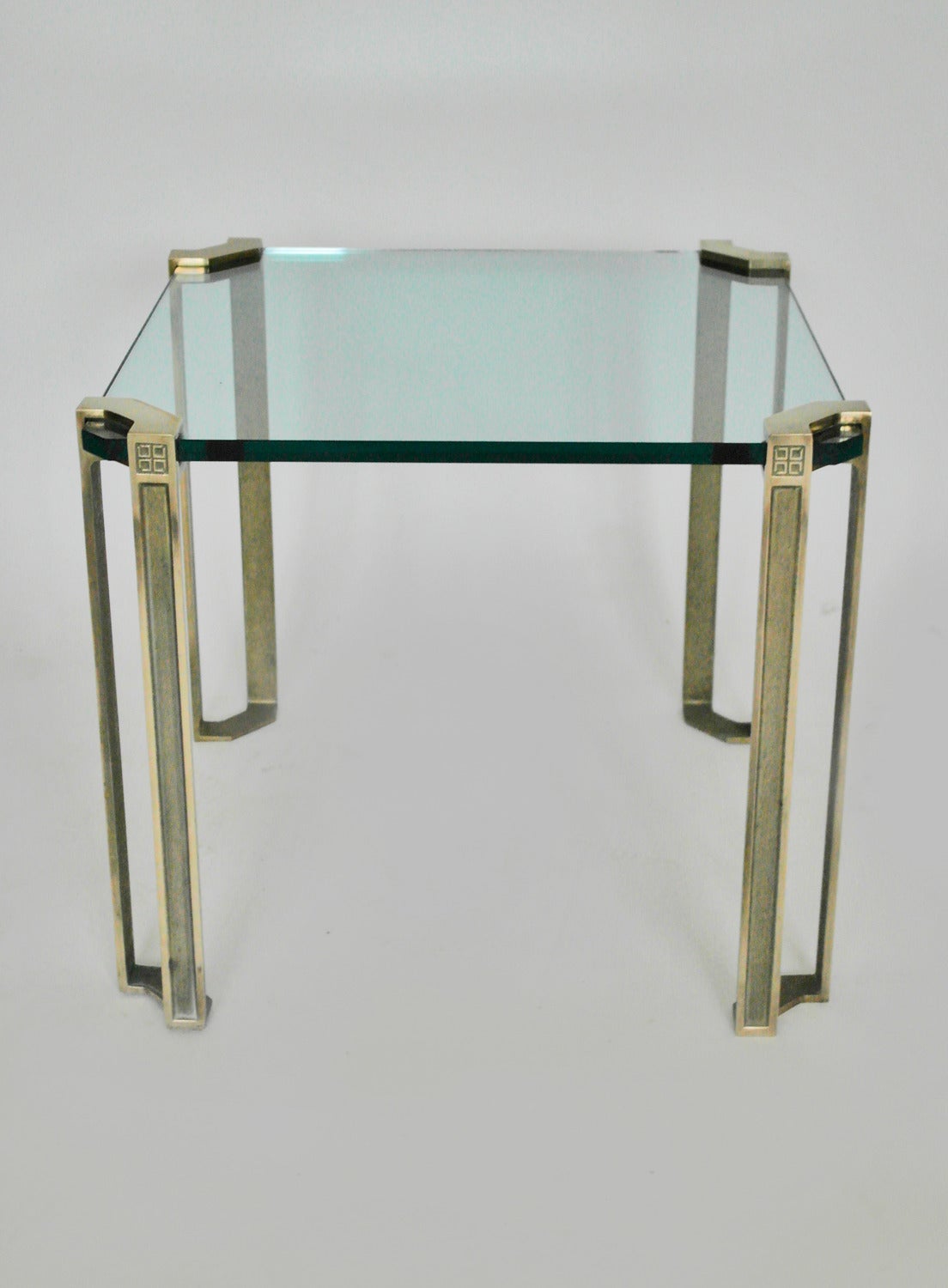 20th Century Pair of Hollywood Regency Polished Brass & Glass Side Tables by Peter Ghyczy