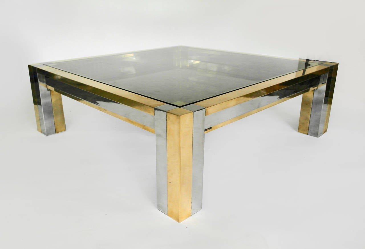 Superb Paul Evans Style Large Coffee Table Mid Century Smoke Glass Top