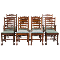 Vintage Set of Eight Lancashire County Ladder Back Chairs