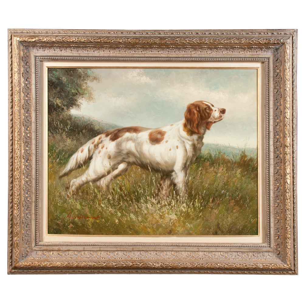 Pair of Oil on Canvas Hunting Dogs For Sale 1