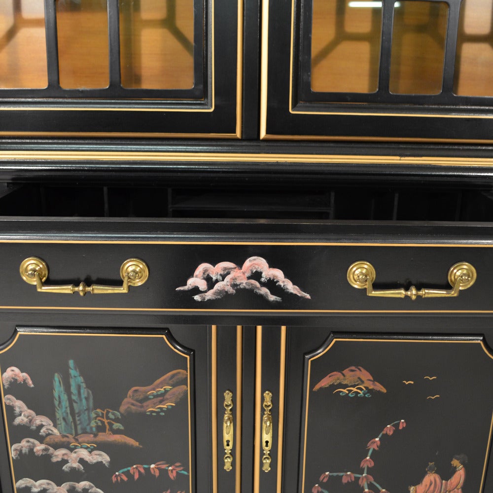 Chinoiserie Black Lacquered Breakfront Cabinet 1