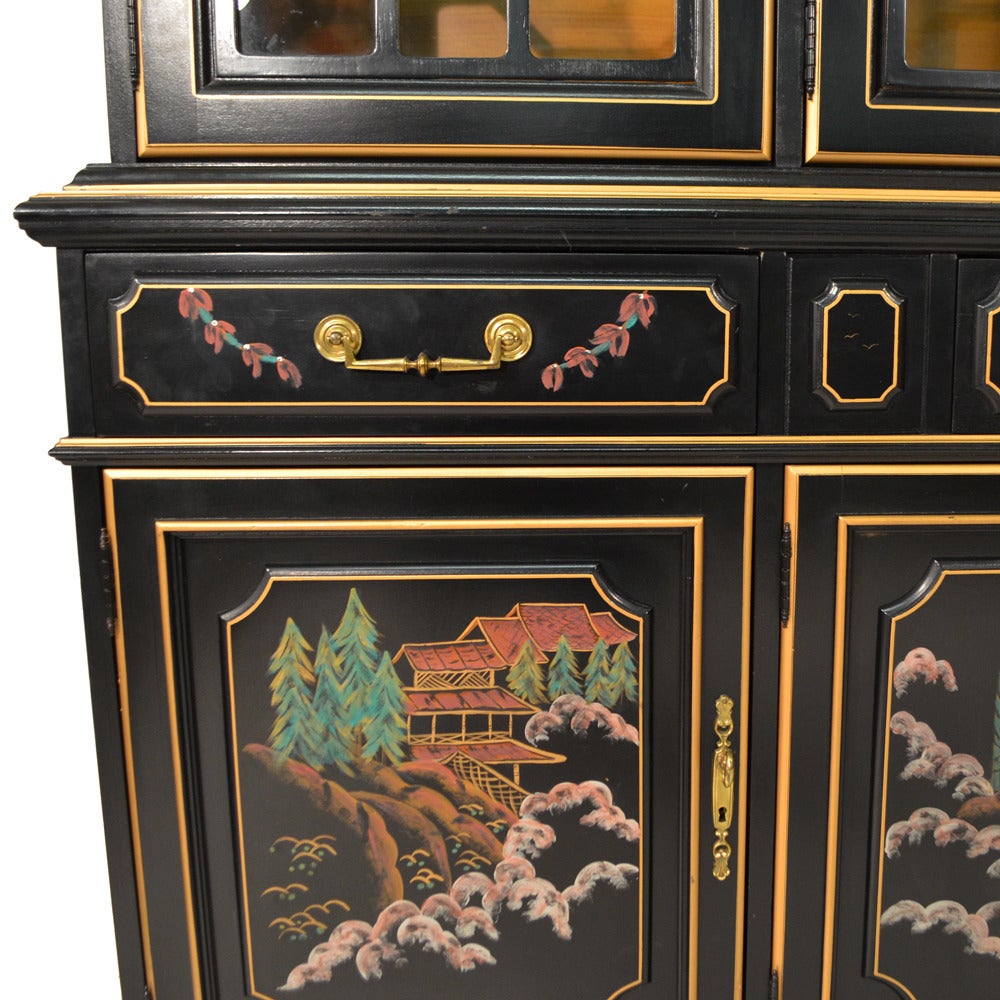 Chinoiserie Black Lacquered Breakfront Cabinet 6