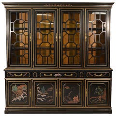 Chinoiserie Black Lacquered Breakfront Cabinet