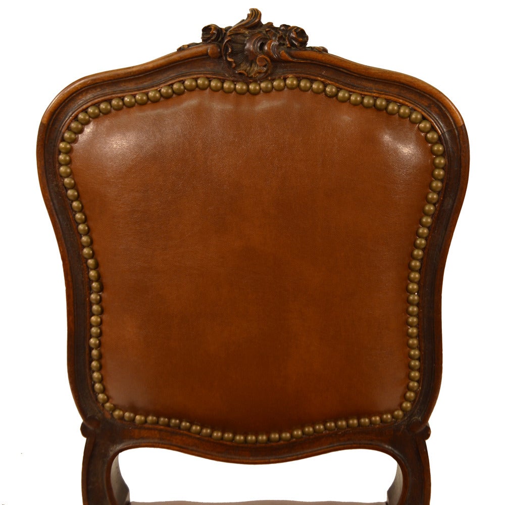 19th Century Set of Six French Country Leather Dining Chairs