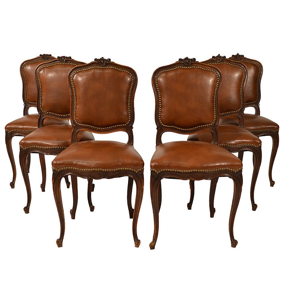 Set of Six French Country Leather Dining Chairs at 1stDibs
