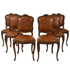 Set of Six French Country Leather Dining Chairs