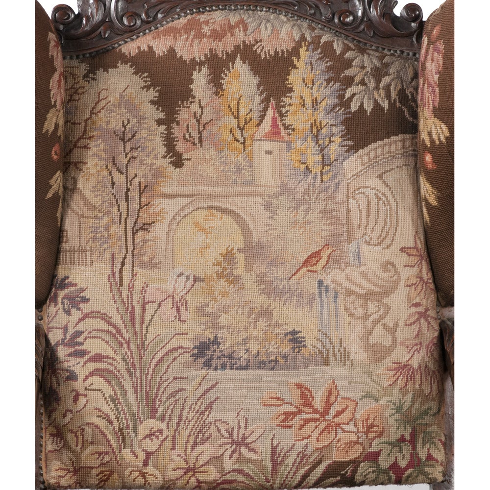 Late 19th Century Italian Tapestry Wing Chairs For Sale