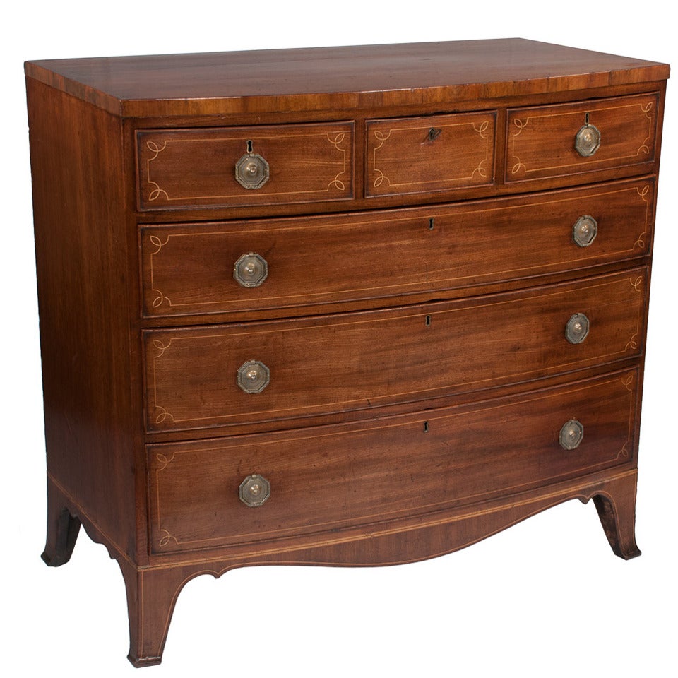 English Sheraton Bow Front Chest For Sale