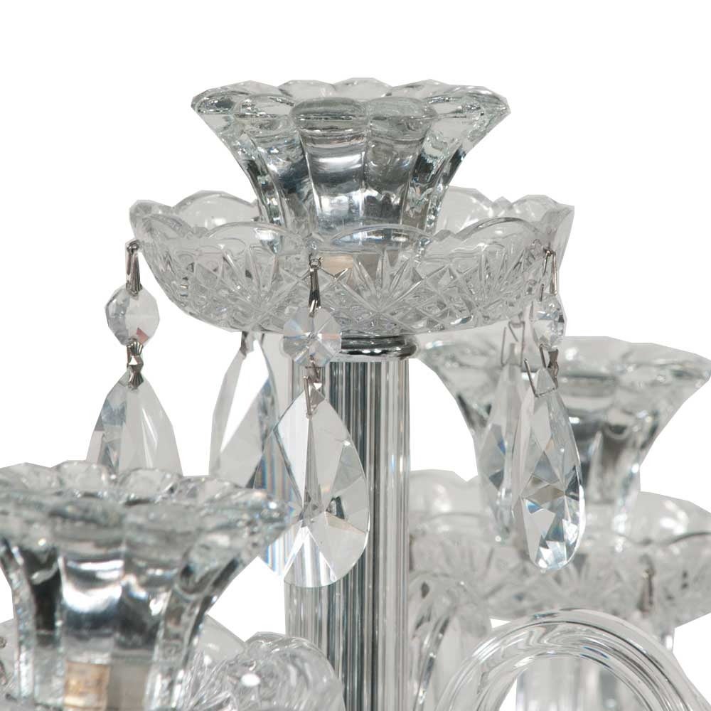 Five-light crystal candelabrum with cut crystal prisms in very good condition.