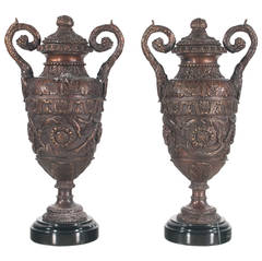 Pair of French Bronze Urns