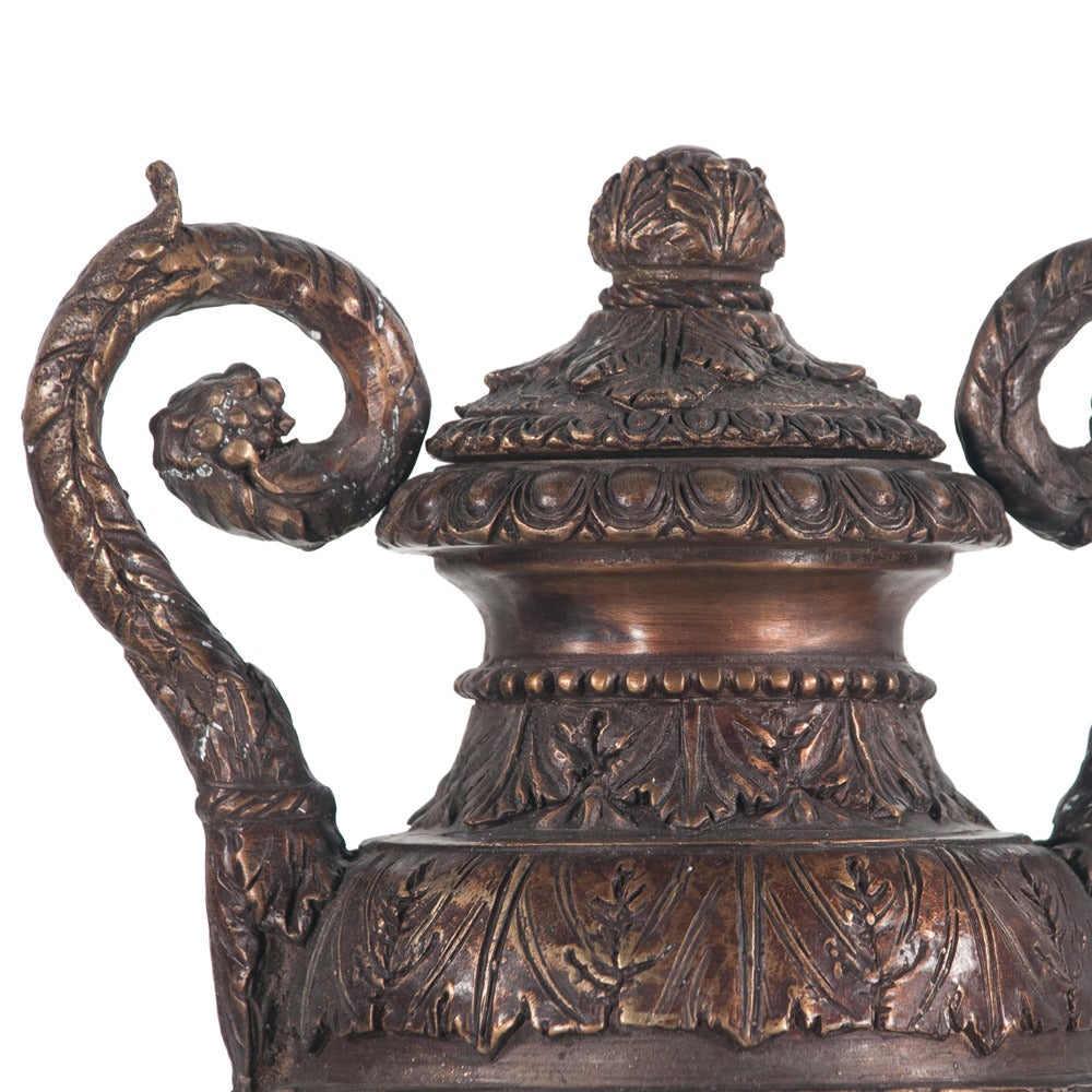 Pair of French Bronze Urns For Sale 1