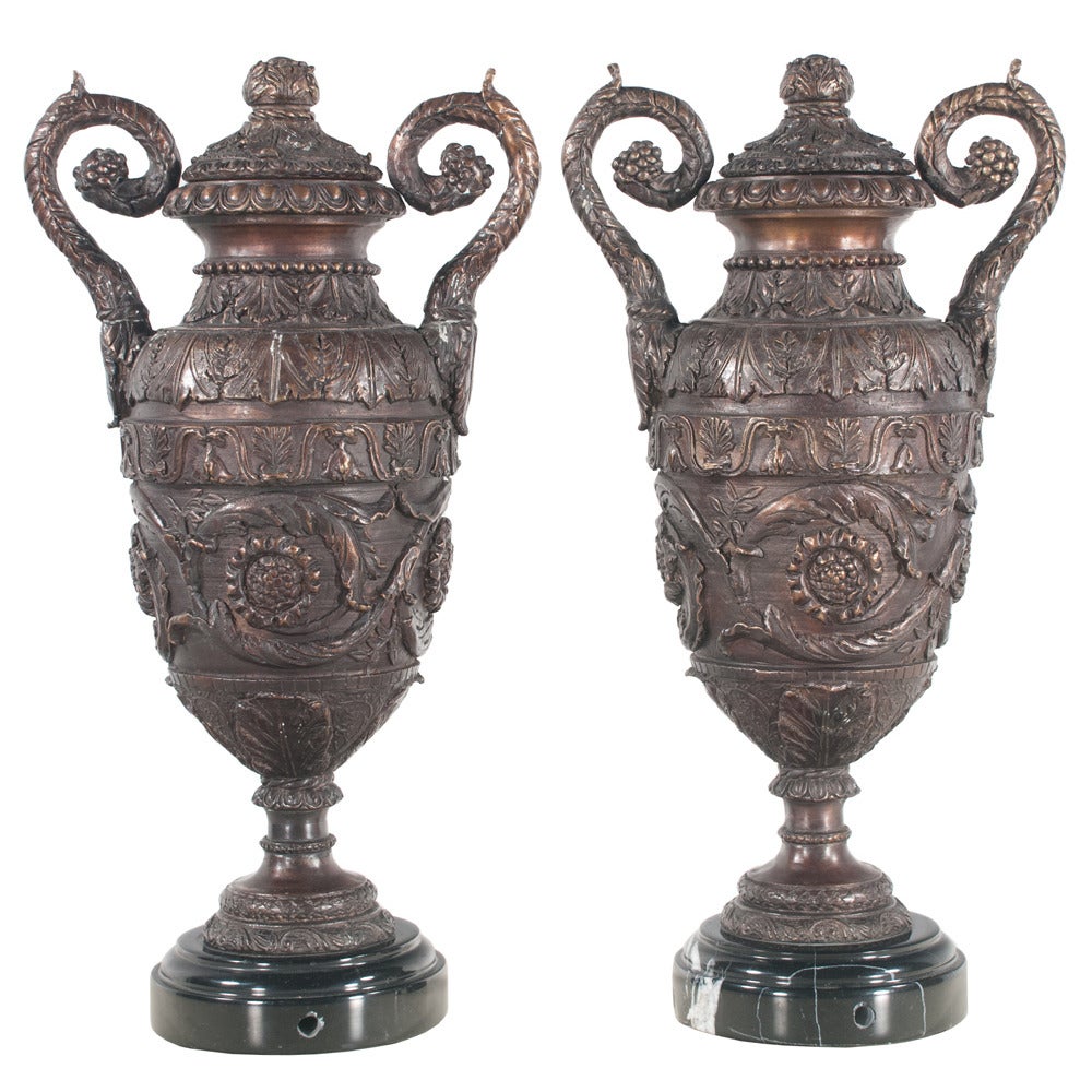 Pair of French Bronze Urns For Sale 2