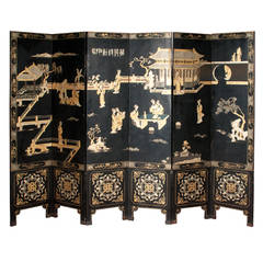 Antique Chinese Lacquered Screen