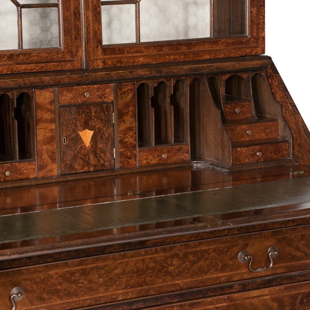 English Walnut Bureau Bookcase or Secretary For Sale 4