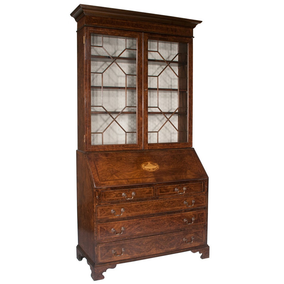 English Walnut Bureau Bookcase or Secretary For Sale