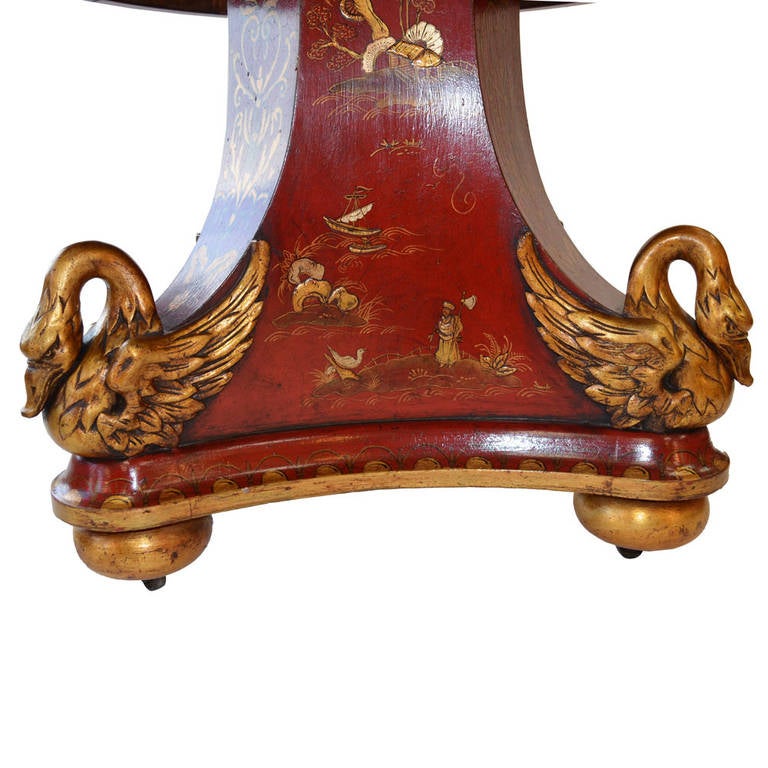 Hand-Painted Regency Chinoiserie Crimson and Gold Table For Sale