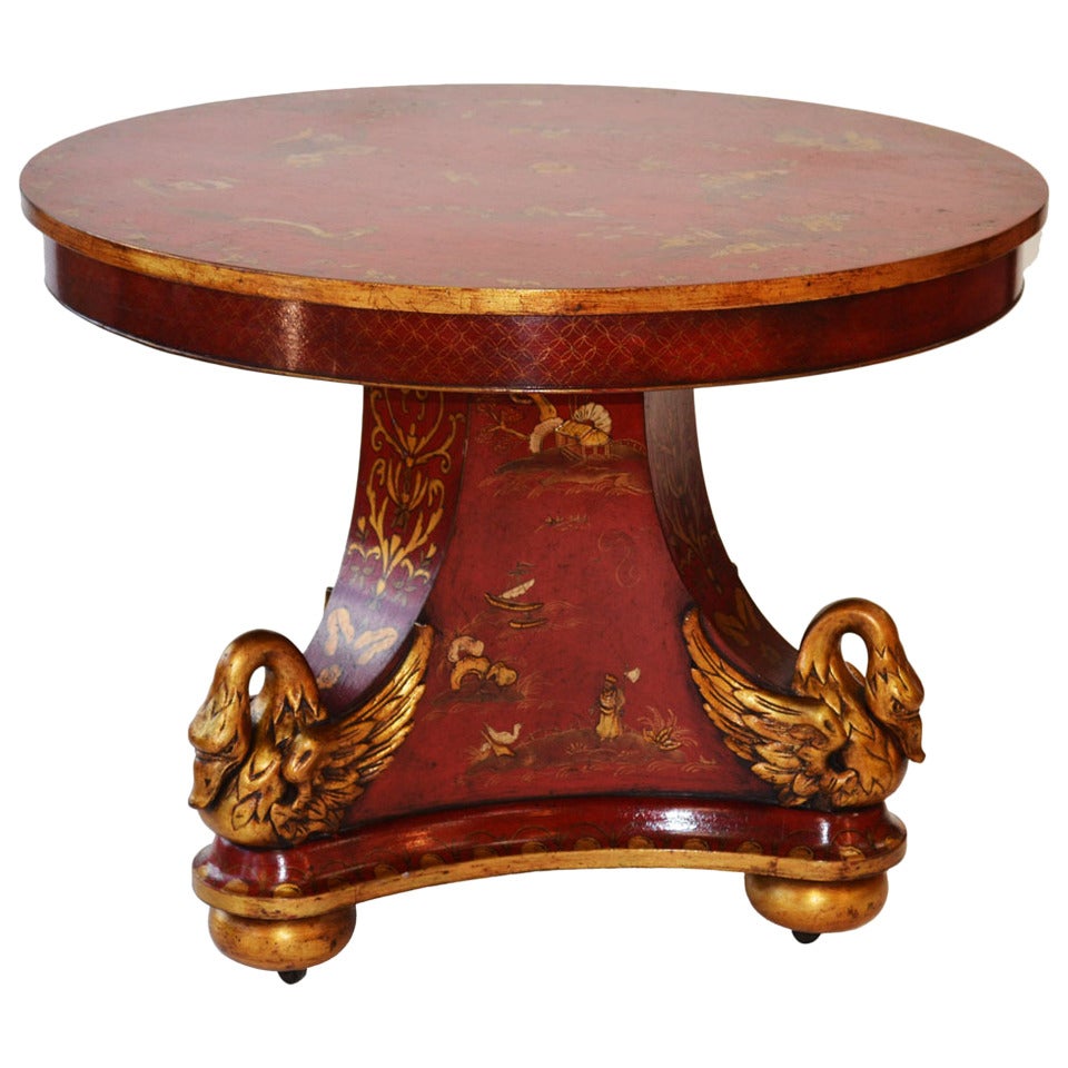 Regency Chinoiserie Crimson and Gold Table For Sale