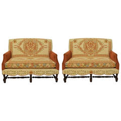 English Upholstered Settees Pair