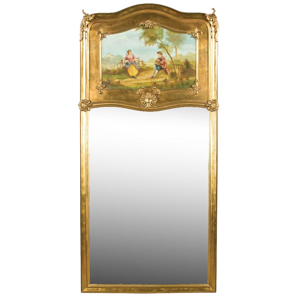 Louis XV Gilded Trumeau Mirror For Sale