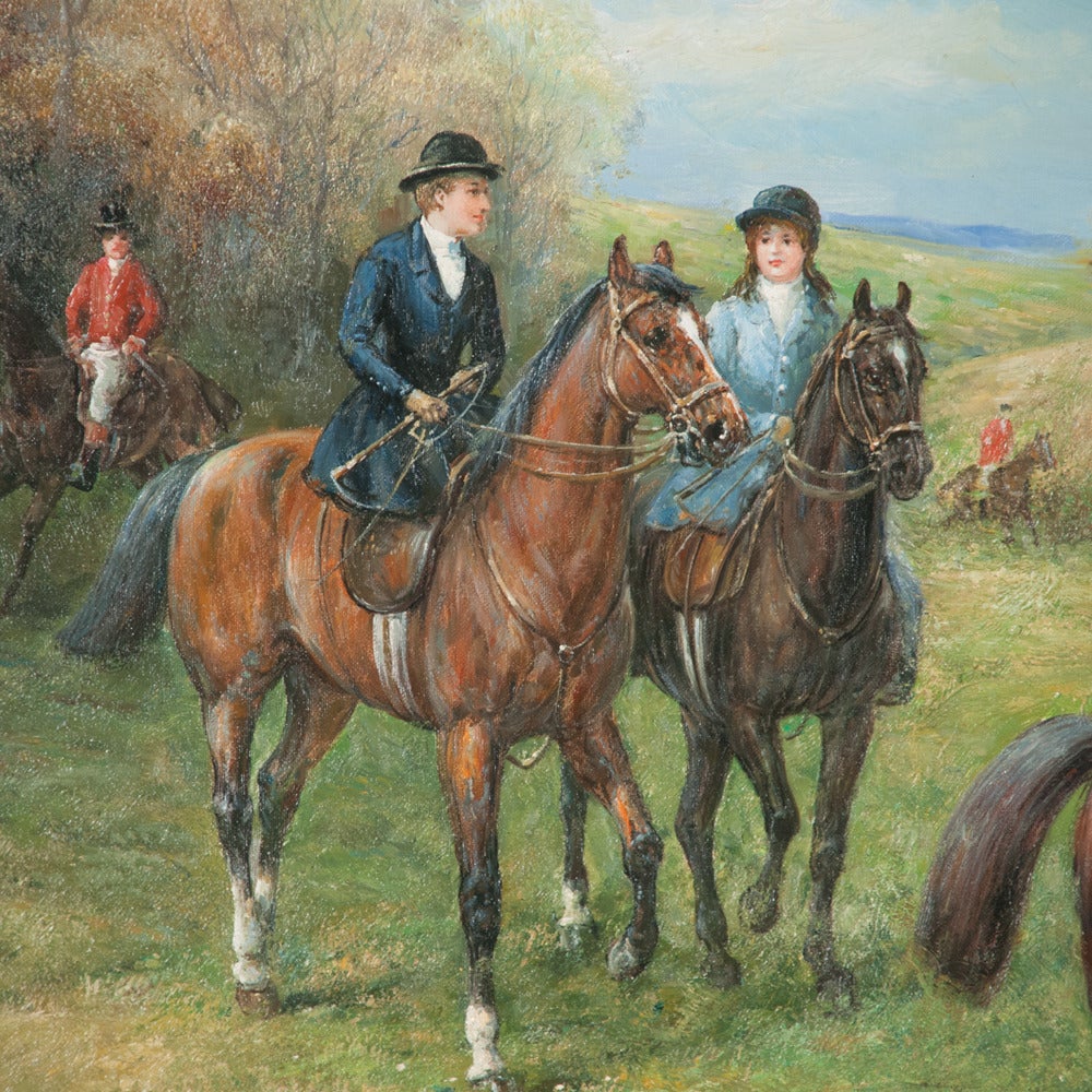 Original Oil on Canvas Fox Hunt Scene For Sale 3