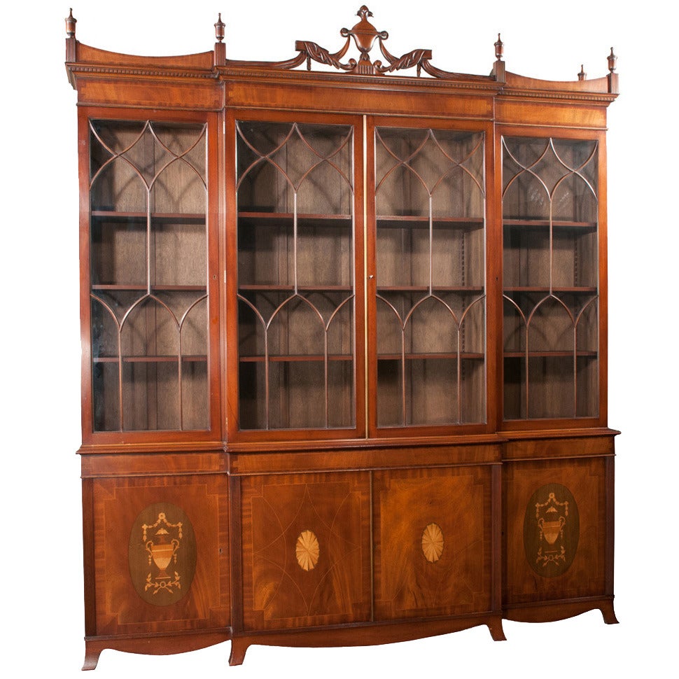 Mahogany Sheraton Breakfront Bookcase For Sale