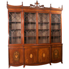 Antique Mahogany Sheraton Breakfront Bookcase