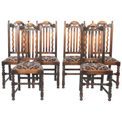 Antique Jacobean Oak Dining Chairs, Set of six