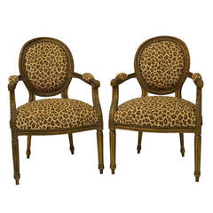 Antique Pair of Animal Print Louis XVI Armchairs