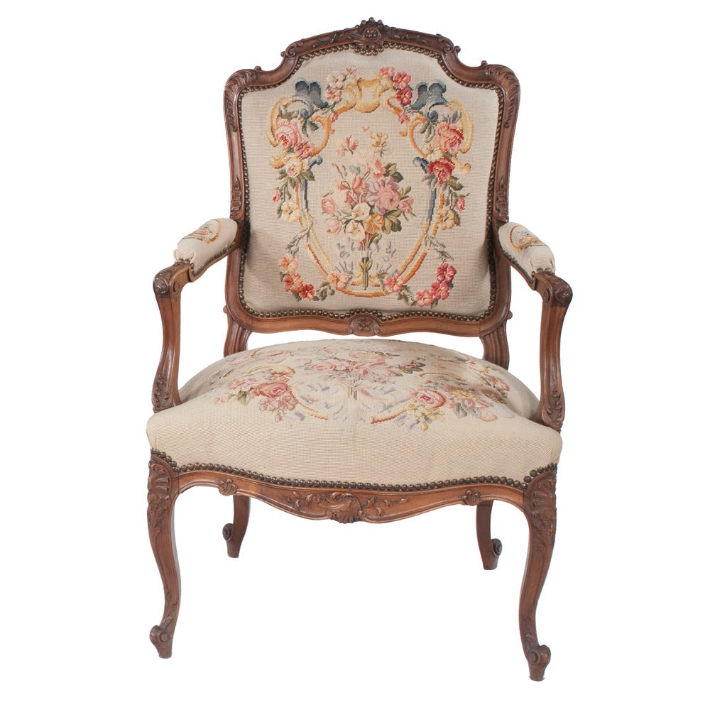 French Pair of Louis XV Walnut Fauteuils For Sale