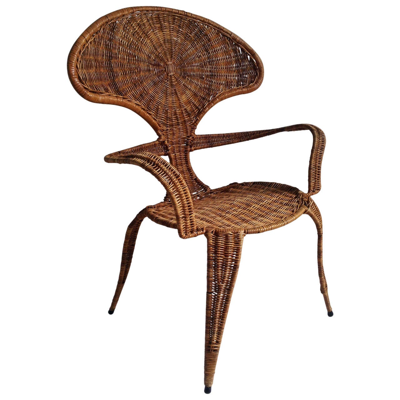 Mid Century Modern Wrapped Wicker 'Bug Arm Chair For Sale at 1stDibs