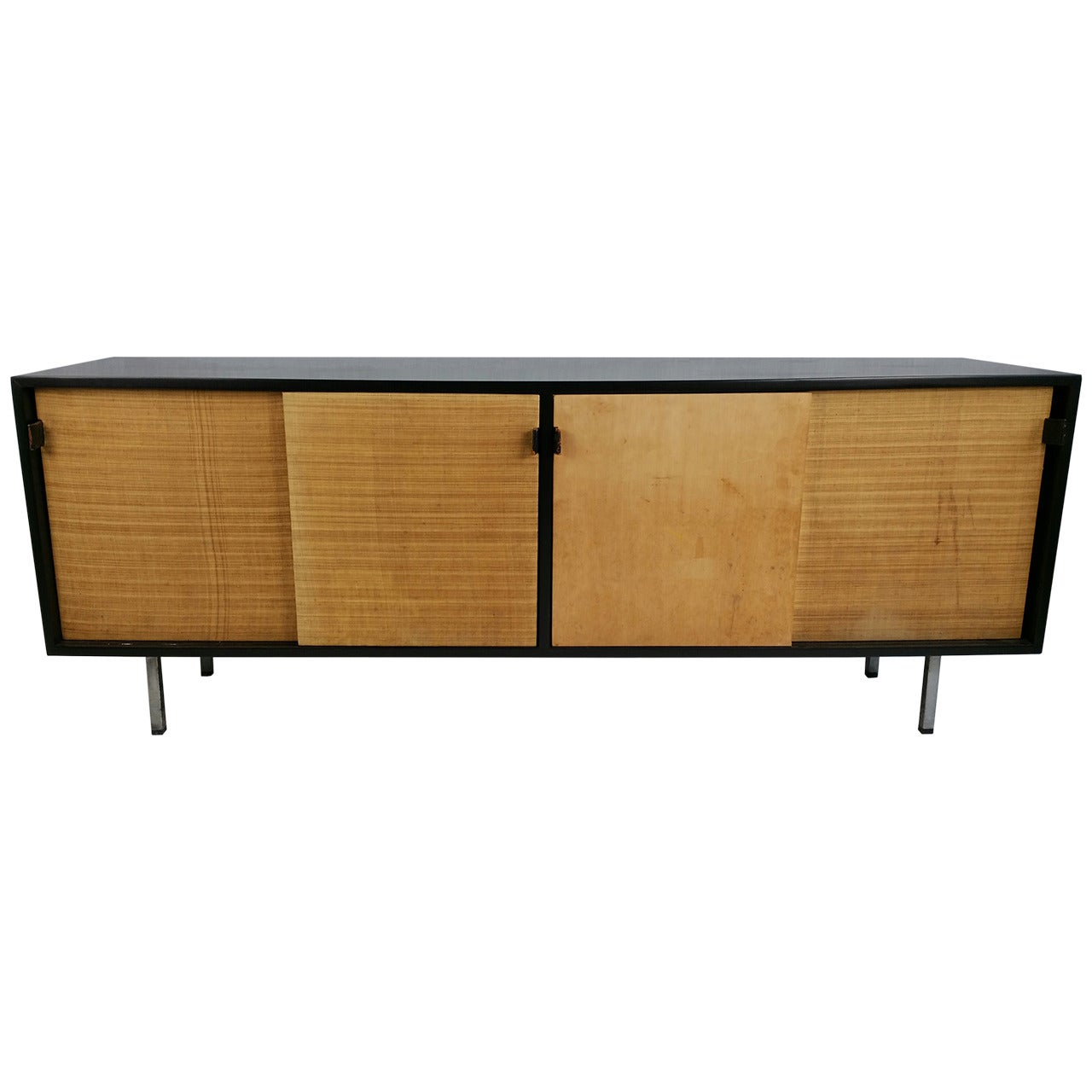 Florence Knoll Black Lacquer and Grasscloth Credenza, , , Knoll Manufacturing