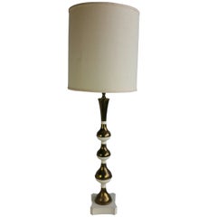 Dramatic Brass and White Table Lamp in the Modernist, Hollywood Regency Style