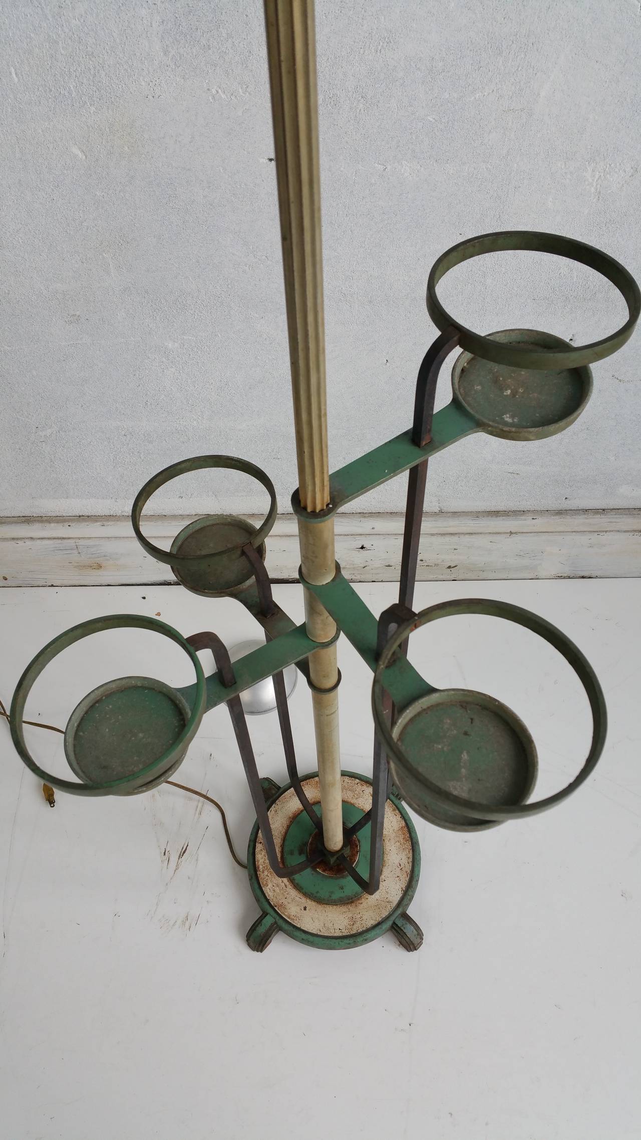 Unusual Art Deco Floor Lamp in Aluminum, Brass and Iron, circa Late 1920s In Distressed Condition For Sale In Buffalo, NY