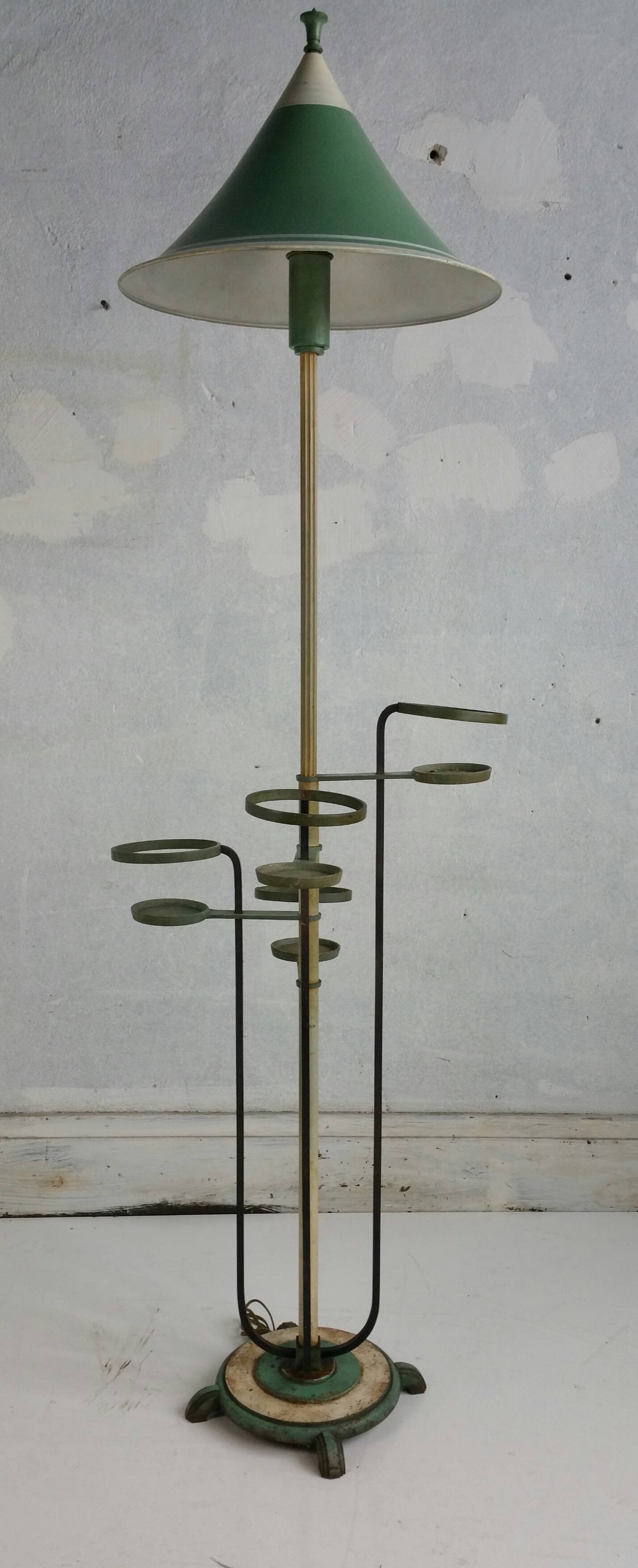 Cast Unusual Art Deco Floor Lamp in Aluminum, Brass and Iron, circa Late 1920s For Sale