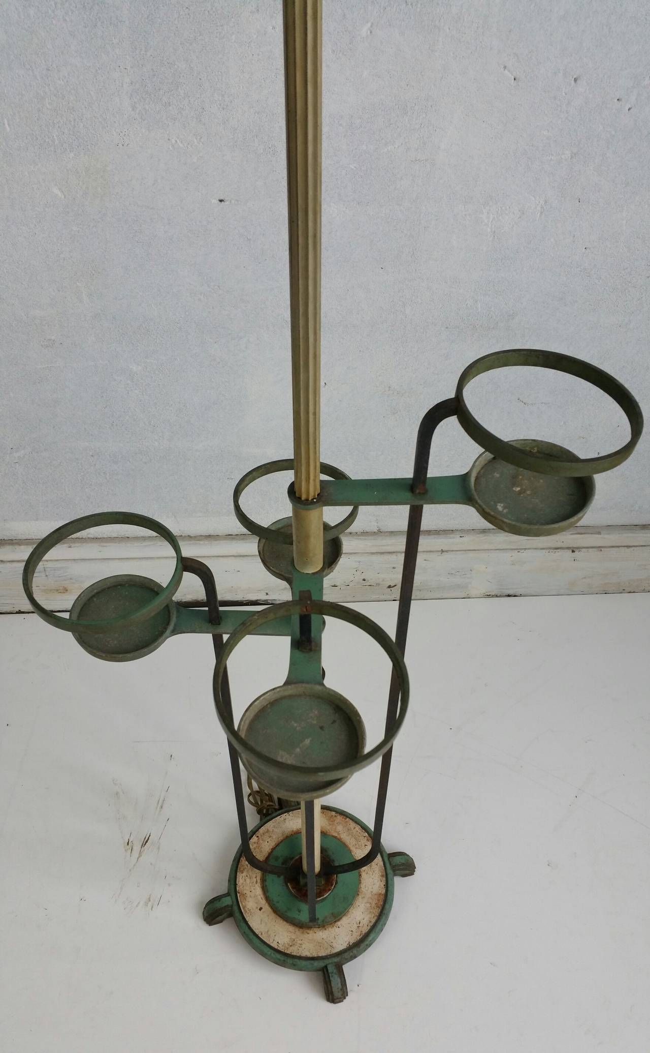 American Unusual Art Deco Floor Lamp in Aluminum, Brass and Iron, circa Late 1920s For Sale